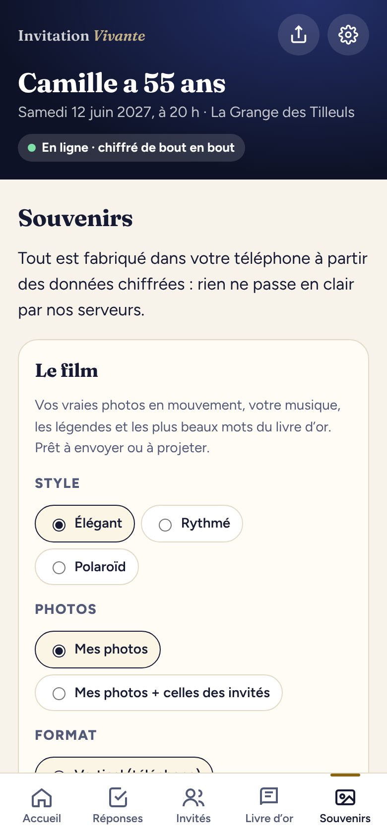 Souvenirs : film, album, livre d’or
