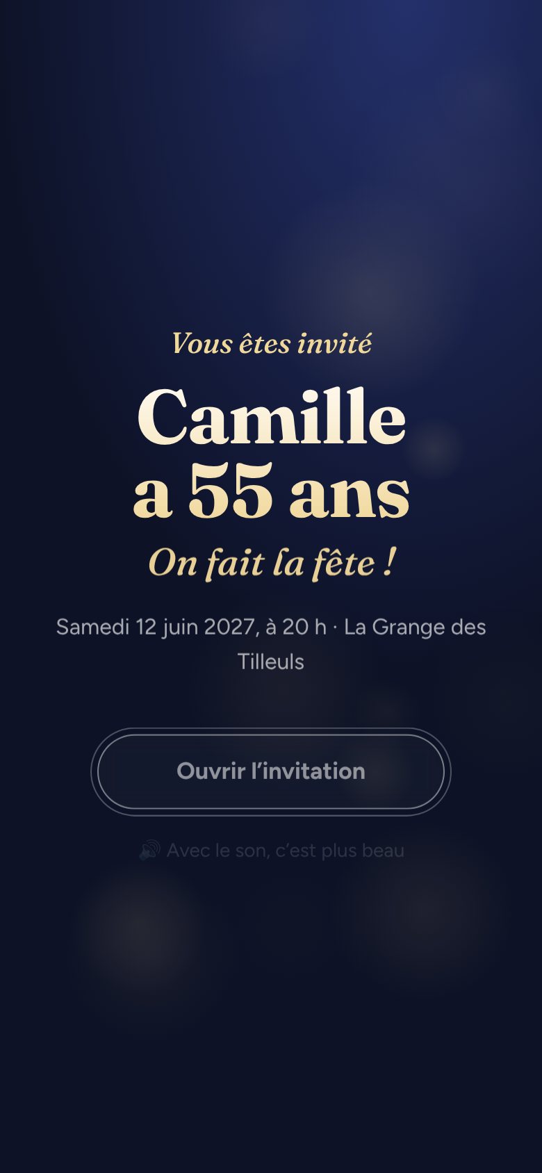 Écran d’ouverture d’une invitation