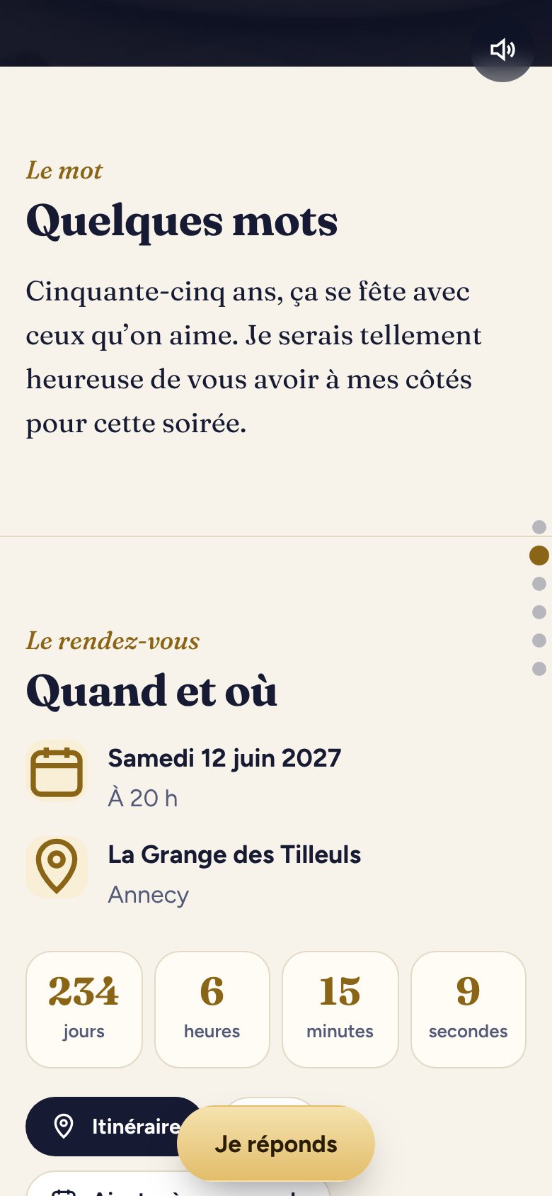 Date, lieu, itinéraire et compte à rebours