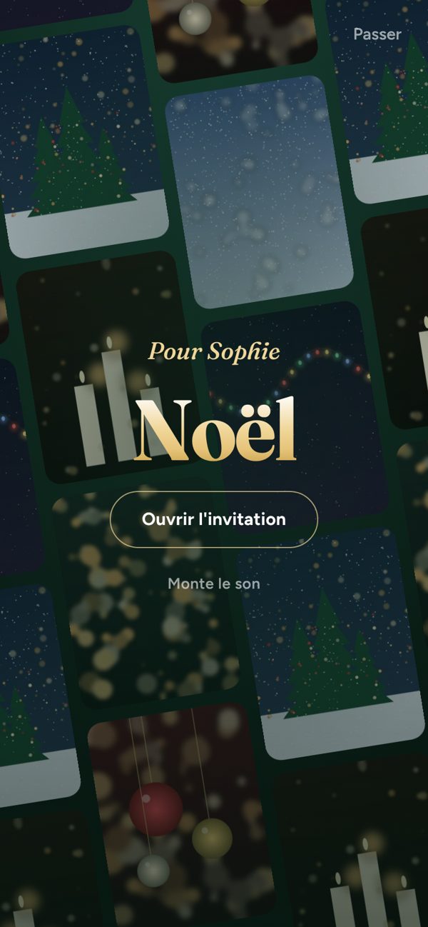 Écran d’ouverture d’une invitation de Noël